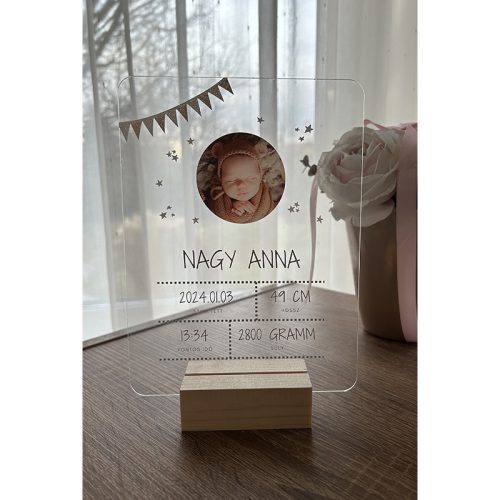 Fényképes babaszületés emlékőrző fatalppal