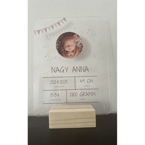 Fényképes babaszületés emlékőrző fatalppal