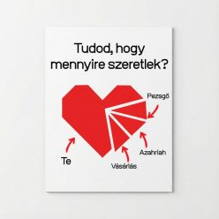  Tudod hogy mennyire szeretlek, szív alakú ábra, egyedi hűtőmágnes