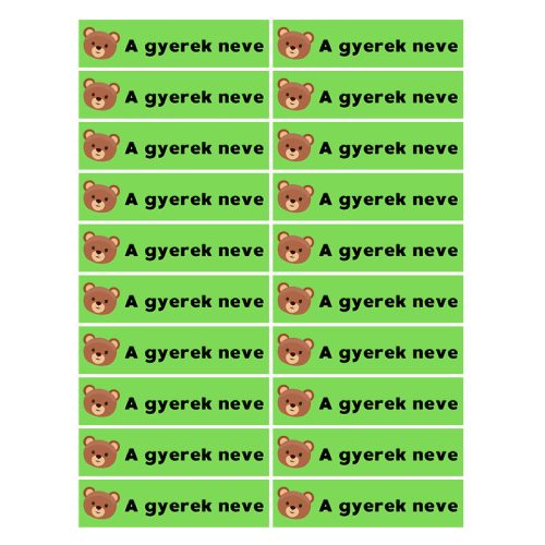 Téglalap alakú öntapadó címke - Maci, névvel