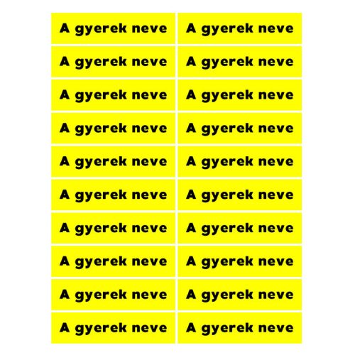 Téglalap alakú öntapadó címke - A gyerek neve, sárga háttér