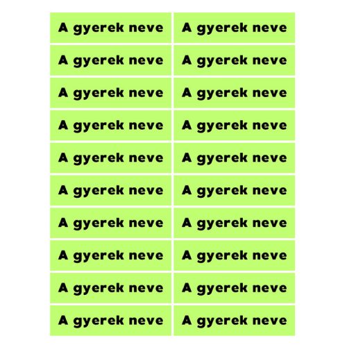 Téglalap alakú öntapadó címke - A gyerek neve, zöld háttér