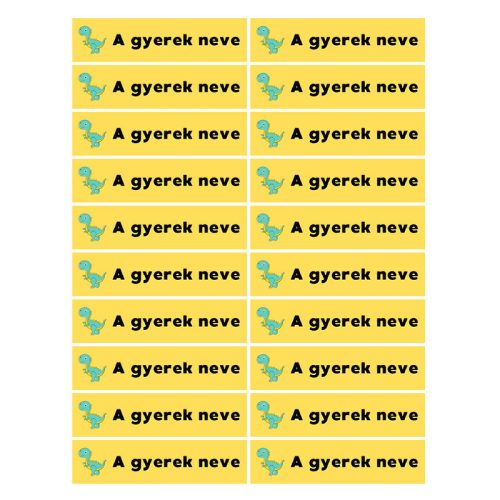 Téglalap alakú öntapadó címke - Dínó, névvel