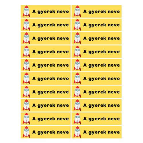 Téglalap alakú öntapadó címke - Rakéta, névvel