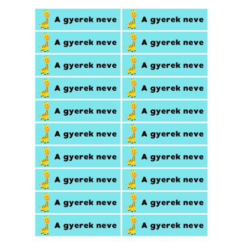 Téglalap alakú öntapadó címke - Zsiráf, névvel