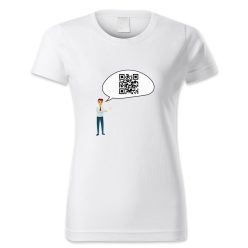 QR kódos szövegbuborék emberrel