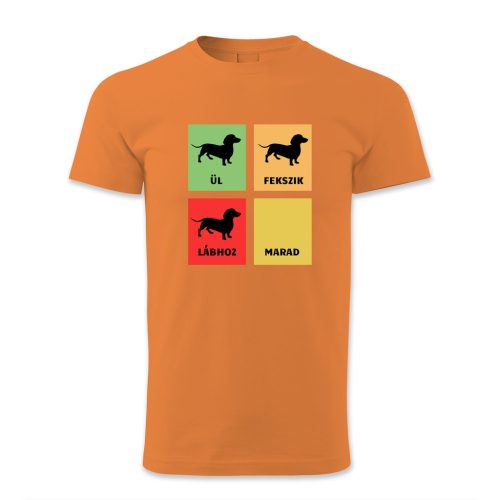 Ül, fekszik, lábhoz, marad! Tacskó/férfi