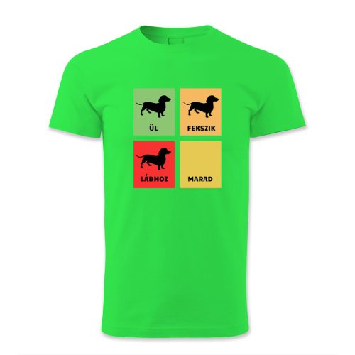 Ül, fekszik, lábhoz, marad! Tacskó/férfi